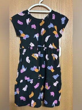 bcg Girls Lifestyle Printed Tiered Dress-Caviar Cat Ghost